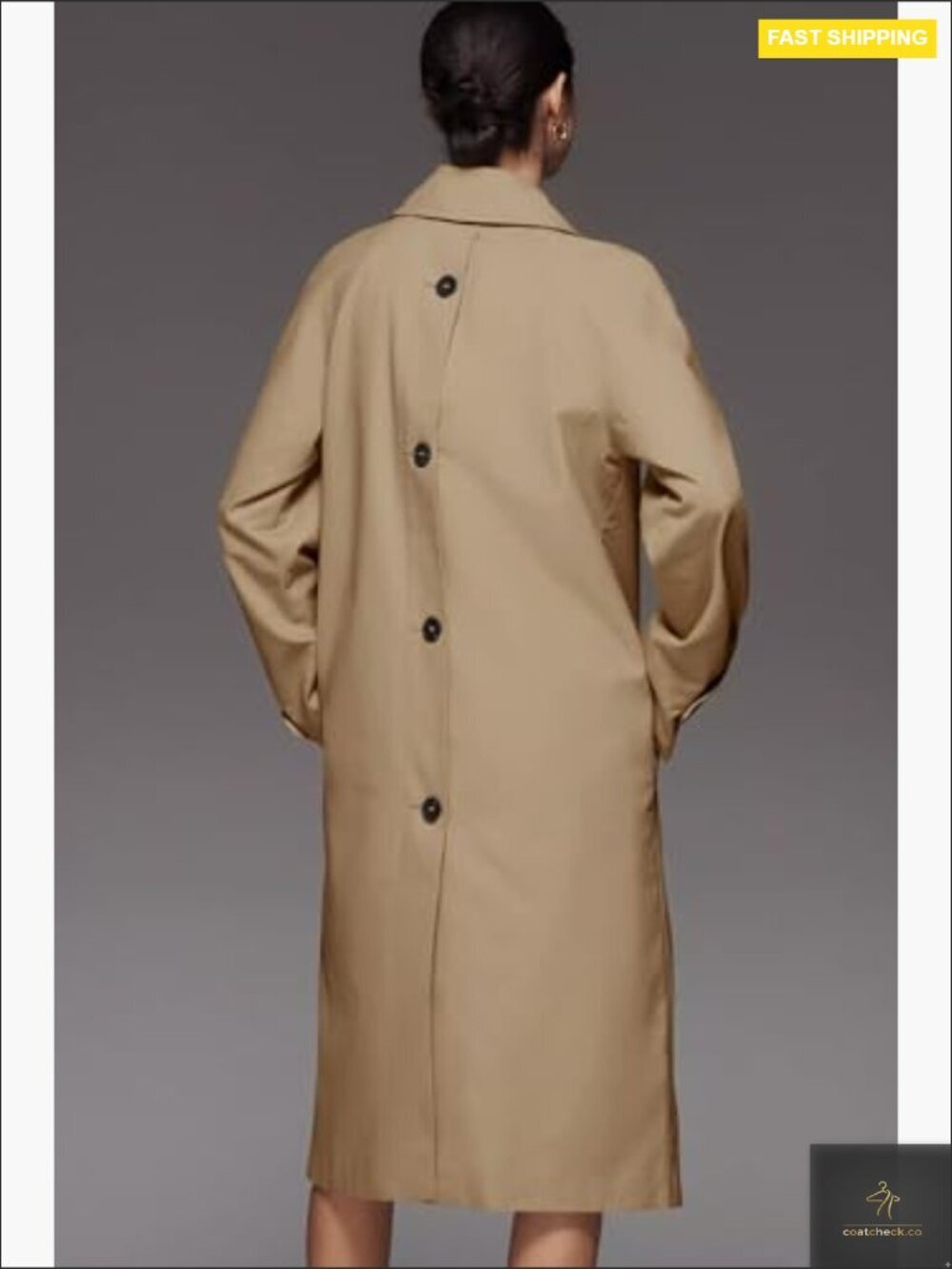 Oversized Trench Coat Classic Lapel Single Breasted Plaid Lined Windproof - Picture 2 of 7